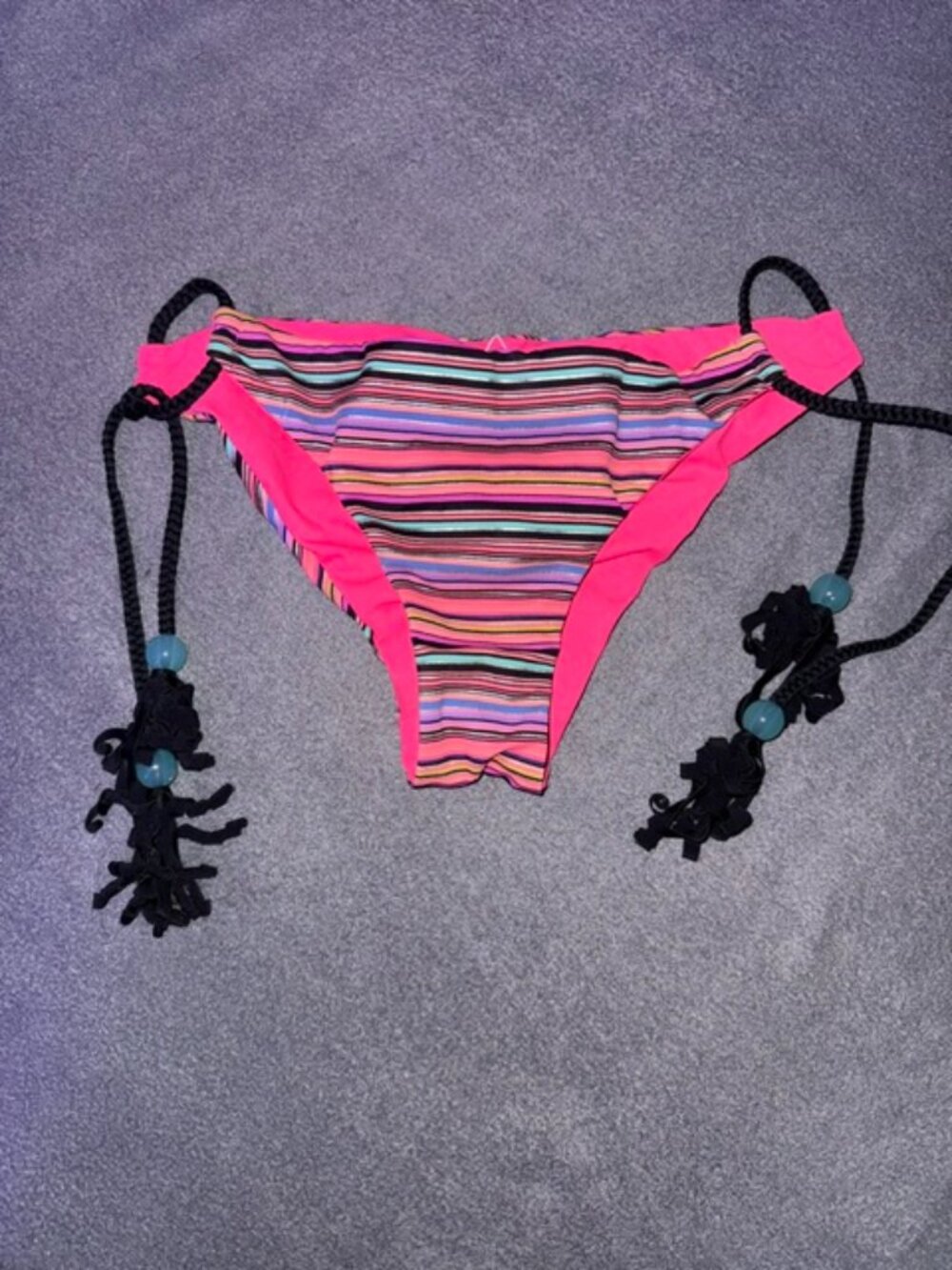Victoria’s Secret Bikini Bottom Women’s Small Striped Tie Side Tassel Swimwear